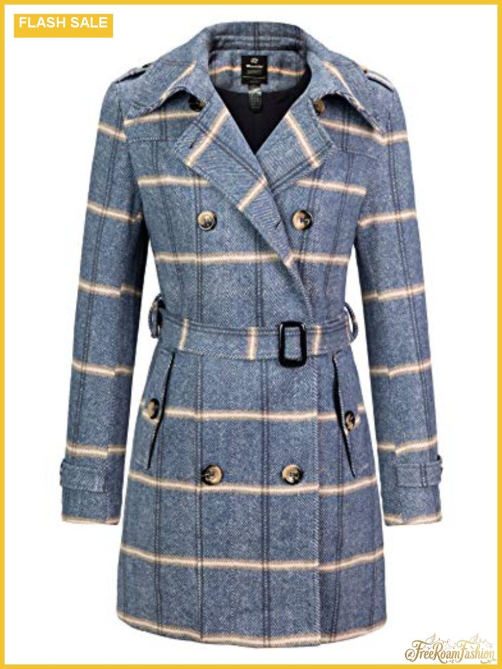 Women's Double Breasted Pea Coat Winter Mid-Long Trench Coat Windproof